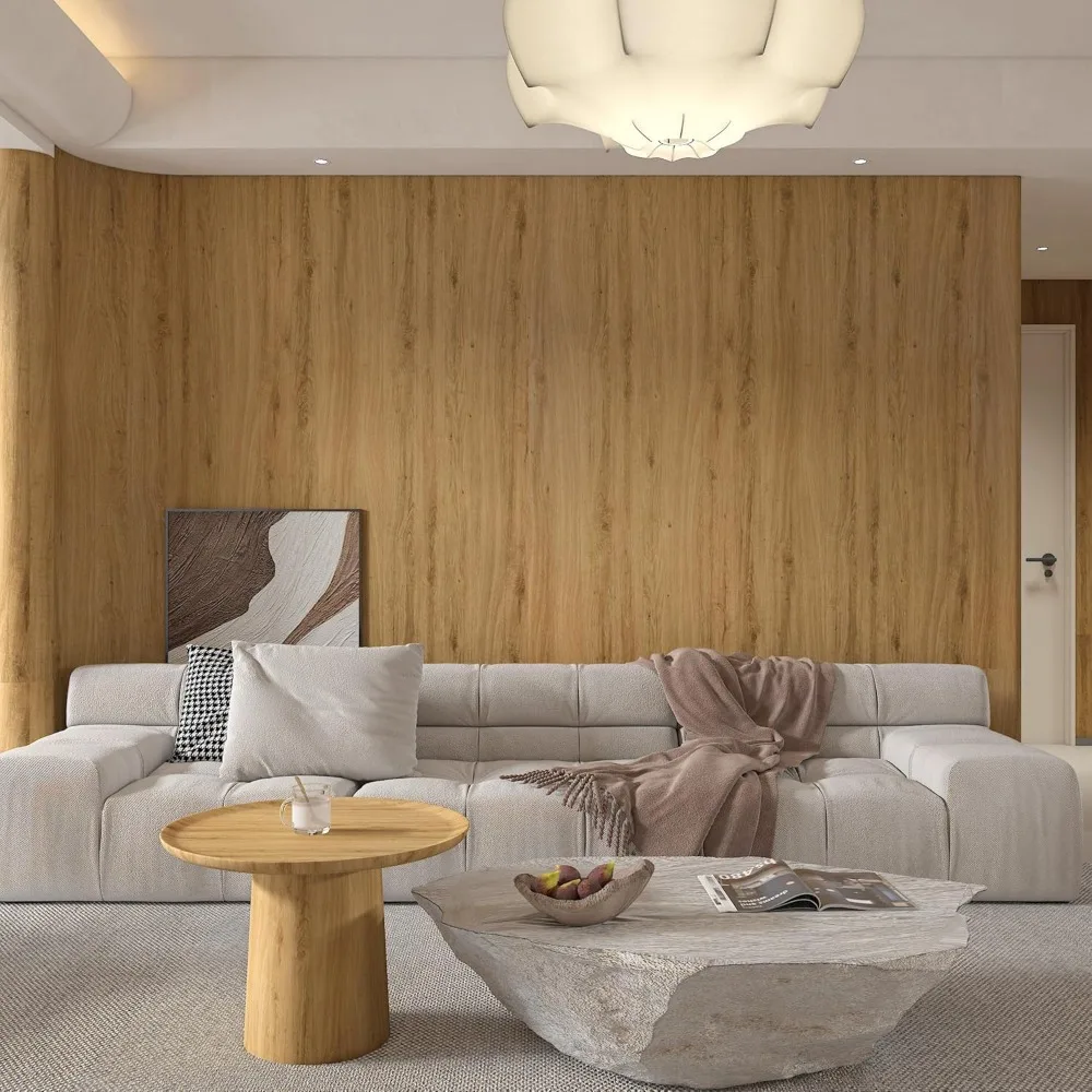 ورق اتصال خشبي بني عريض جدًا - ورق جدران من خشب البلوط ذاتي اللصق قابل للتقشير واللصق مع نسيج حبوب الخشب لديكو المنزل