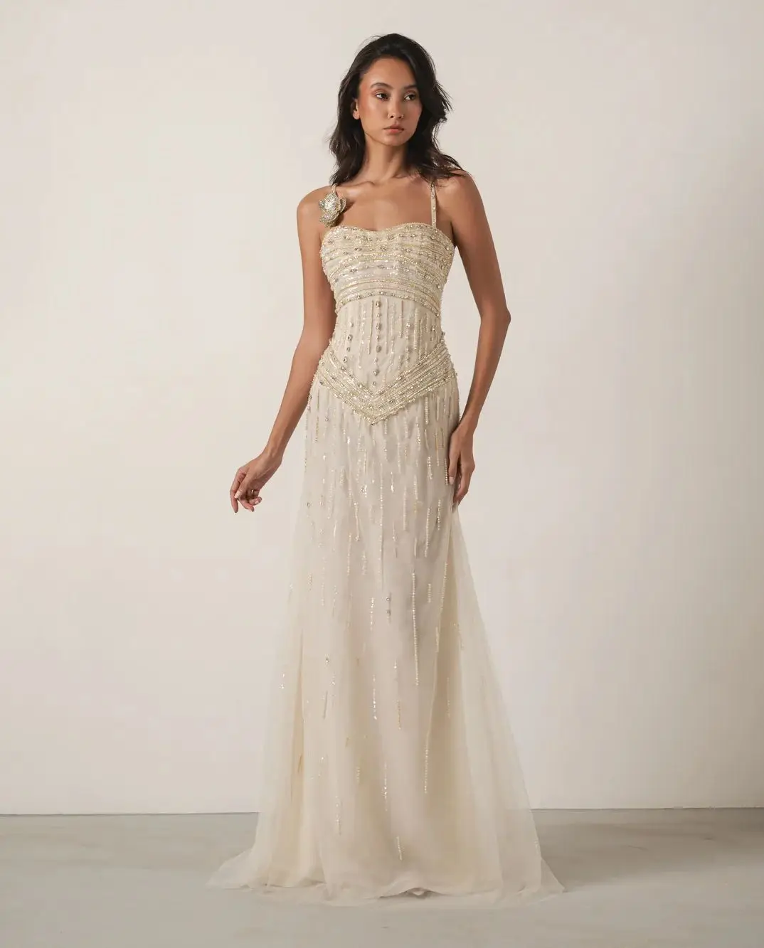 Ofherown Champagne Beaded Crystal Evening Dress Women Spaghetti Straps Backless Prom Gowns Elegant Party Dress Customzied