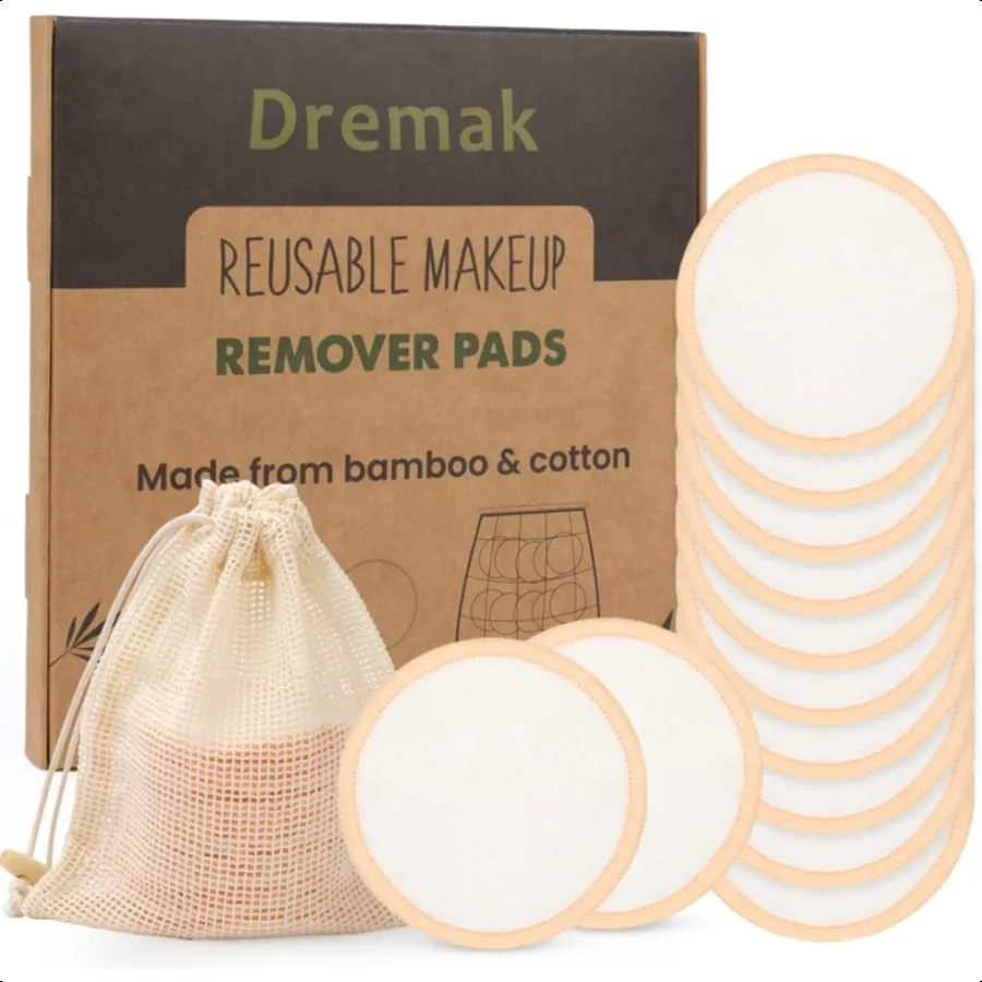 Reusable Makeup Remover Pads 12 Pack Washable Veet Reusable Cotton Round for All Skin Types and Toner with Laundry Bag EcoFrien