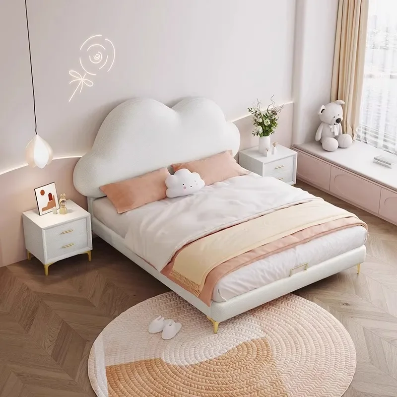 Designer Cream Small Family Bed Girls Kid Kawaii 180x200cm Double Bed Christmas Full Body Cama De Casal Space Saving Furniture