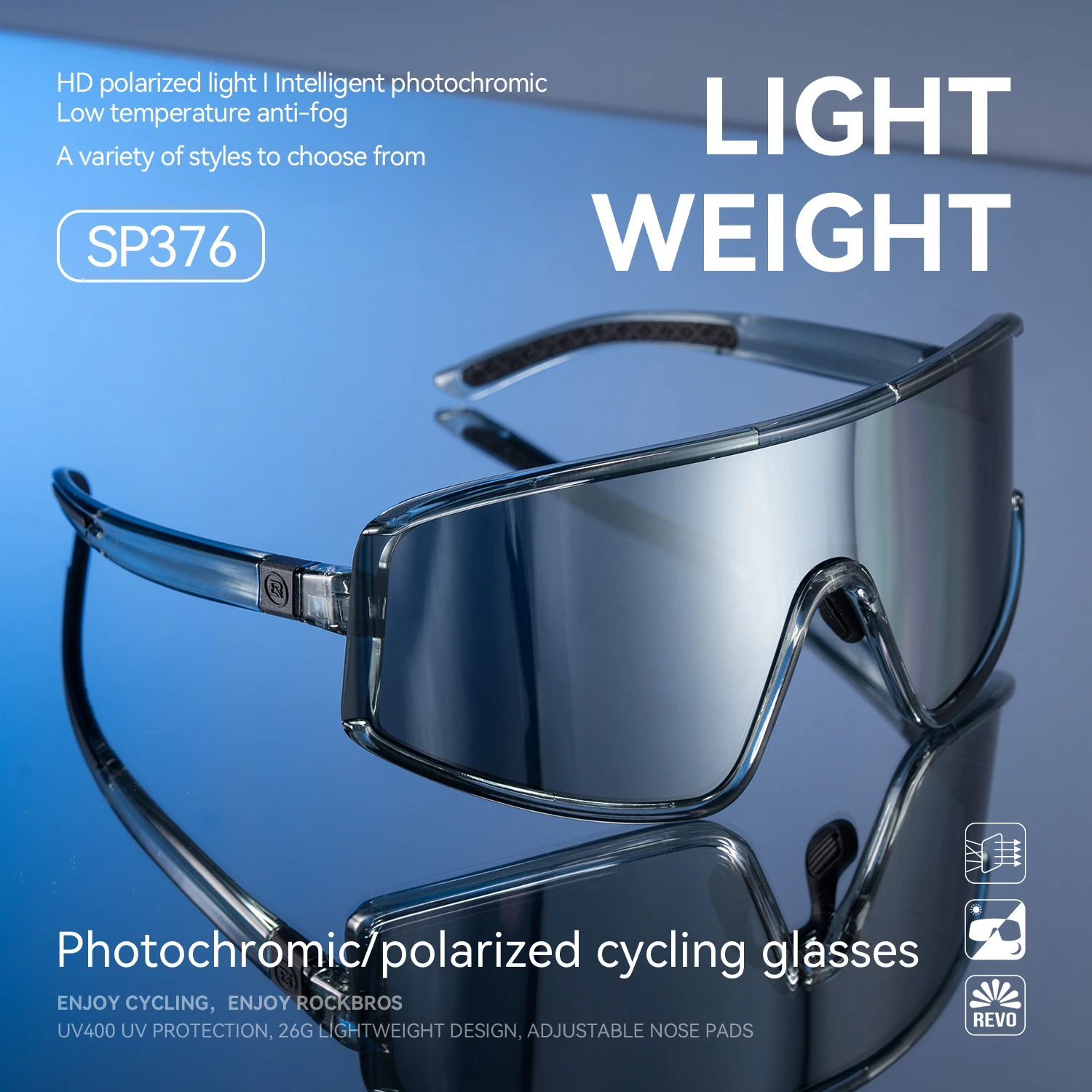 ROCKBROS Cycling Glasses Lightweight UV400 Sunscreen Photochromic Polarized Glasses With Myopia Frame Outdoor Sports Sunglasses