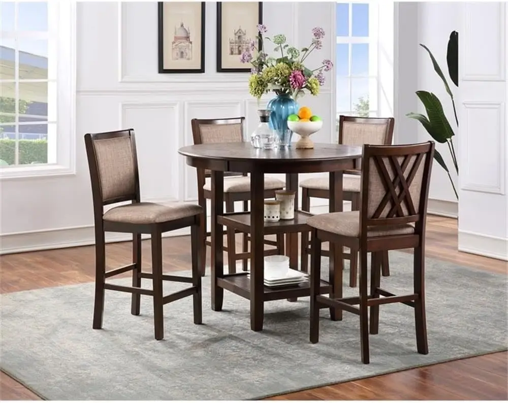 Amy 5-Piece Counter Dining Table Set, Cherry Brown