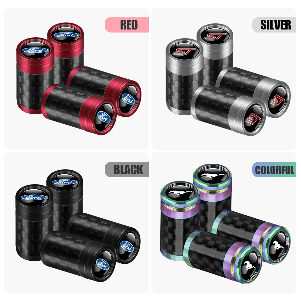 4PCS Car Wheel Tire Valve Stem Caps Carbon Fiber Dust-proof Covers For Ford Focus Fiesta Kuga Ranger S MAX Mondeo Fusion Mustang