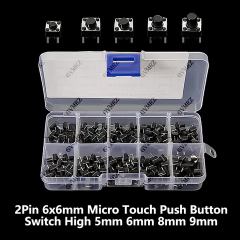 10Values 5mm 6mm 100PCS Micro Tactile Switch Momentary Tact DIP Switch 2Pin 6x6mm Micro Touch Push Button Switch High 8mm 9mm
