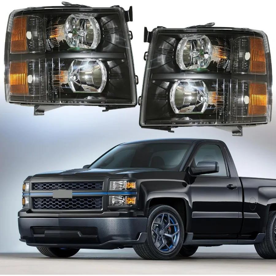

Automotive Headlights Fit for 2007-2013 Chevrolet/Chevy Silverado 1500/2500 HD / 3500 HDLH+RH Headlamp Replacement Chrome Housin