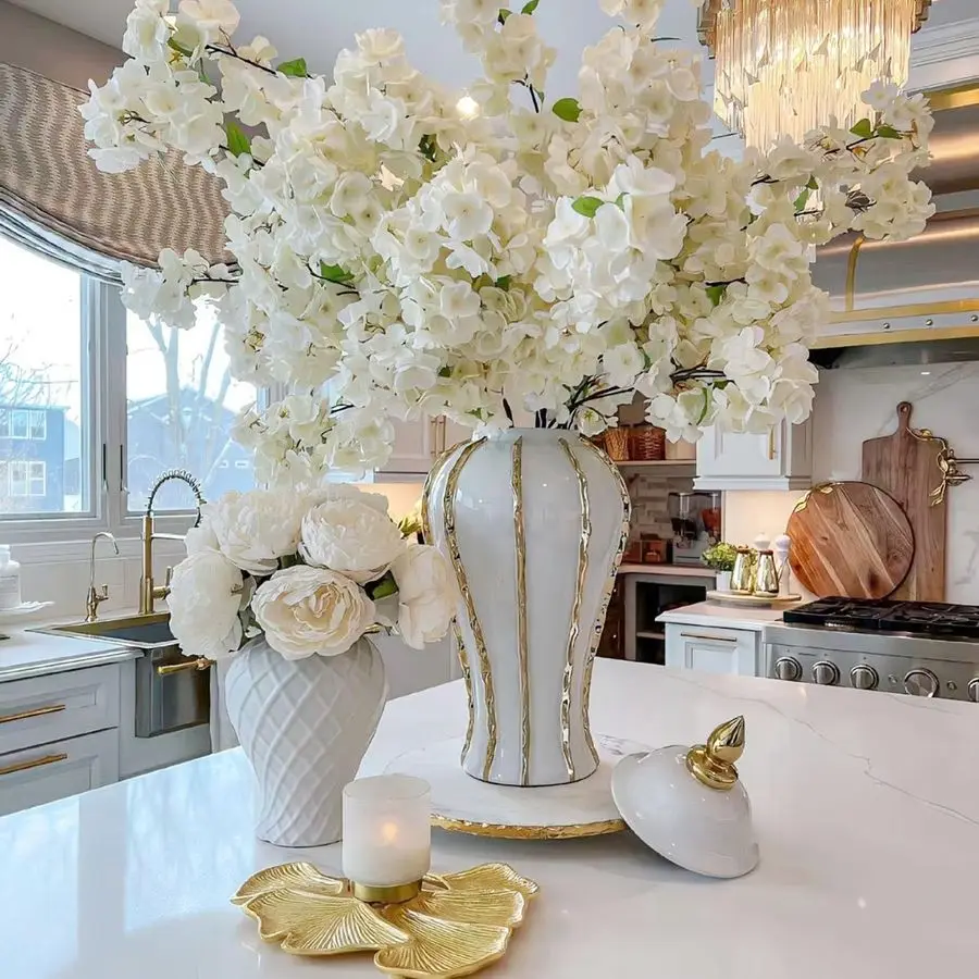 

Jar, 18 White Gold Ceramic Vase with Gold Trim, Porcelain Ceramic Vase for Home Decor, Vintage Ginger Vase for Home Customizable