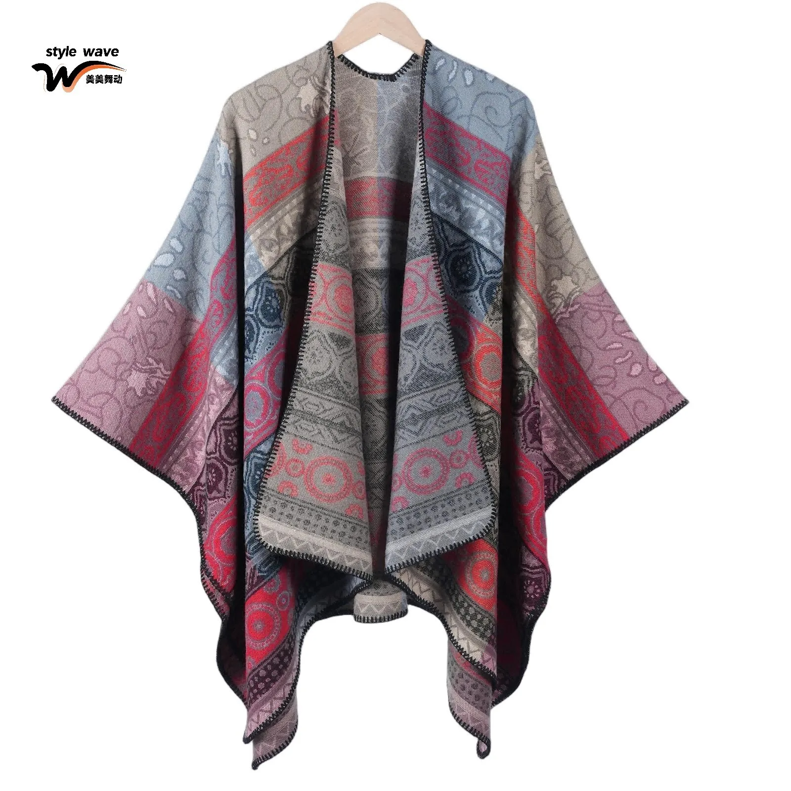 New Poncho Autumn/Winter Warm Fake Cashmere Split Cape Scarf with Ethnic Retro Style for Men/Women Cloak
