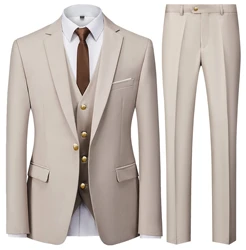 2023 Fashion Men's Casual Business Suit 3 Pieces Set / Male Dress Blazers Jacket Coat Blazers Trousers Pants Vest Waistcoat