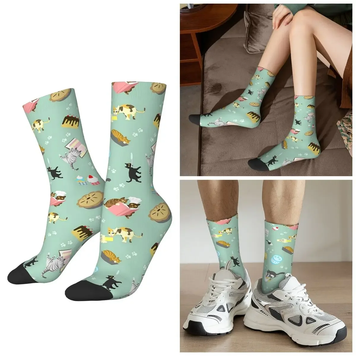 

All Seasons Cats Baking Cakes And Other Sweets Socks Harajuku Sport Middle Tube Socks High Quality Stockings Men Women Day Gifts