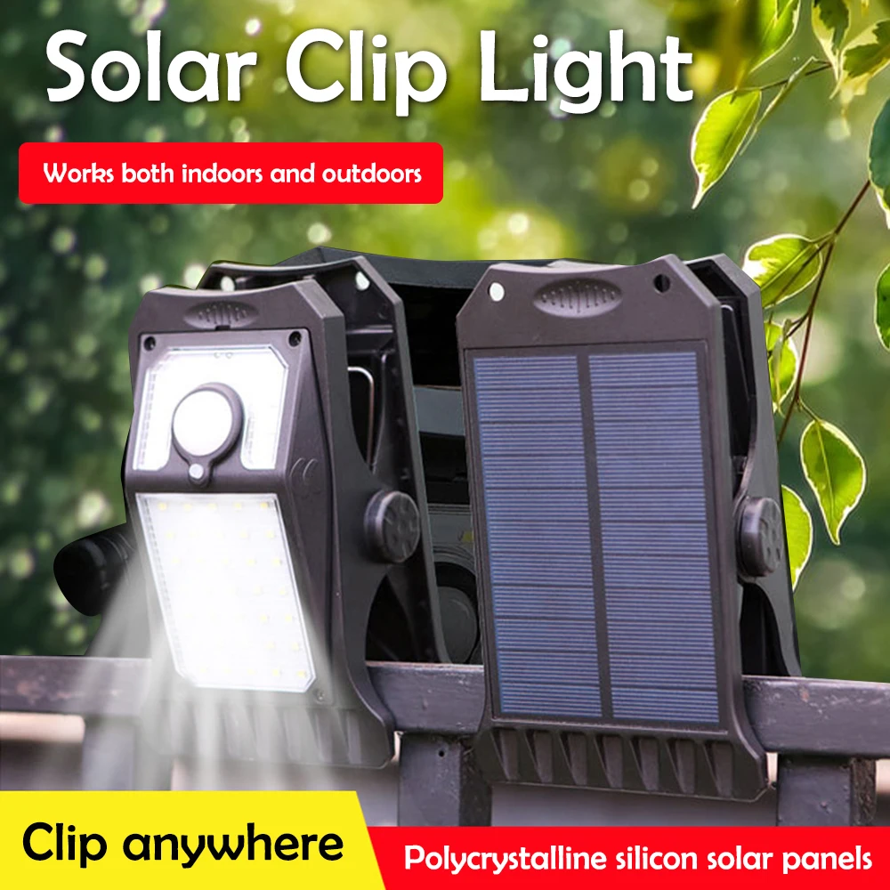 Lámpara de abrazadera Solar LED para jardín, luz de detección de movimiento con Clip para exteriores, luz de inducción para acampar, valla de patio al aire libre