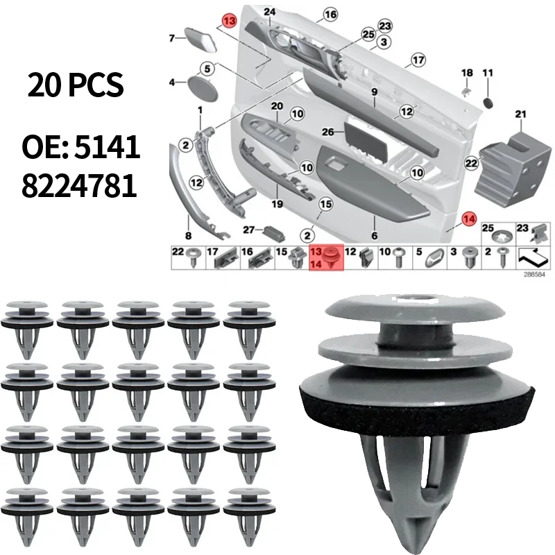 자동차 문짝 패널 카드 트림 커버 고정 클립, BMW E88 F45 E36 E46 E90 E91 F32 F33 F82 E60 E61 X1 E84 X3 E83 51418224781, 20 개 