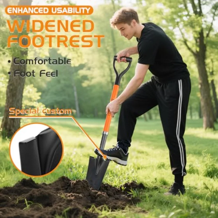 Pelle à poignée en fibre de verre DGrip en acier de 45 pouces pour la transplantation, le drainage et les tâches de creusement, conception de tireur pointu avec Orange