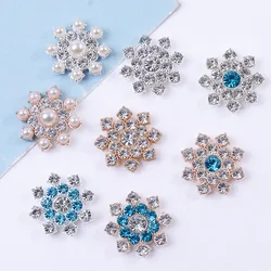 10pcs/lot 21x21mm Snowflake Rhinestone Cabochons Pearl Metal Base for DIY Jewlery Making Crafts Bows Embellishment Accessories