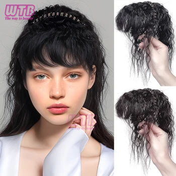 WTB Hairband peruk kakül peruk kadın bir doğal kıvırcık saç başın üstünde beyaz saç ince kakül peruk parçası kaplı