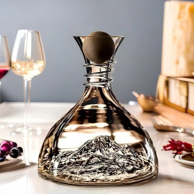 High Transparent Iceberg Pattern Wine Separator Spiral Winding Neck Glass Decanter With Natural Wood Stopper