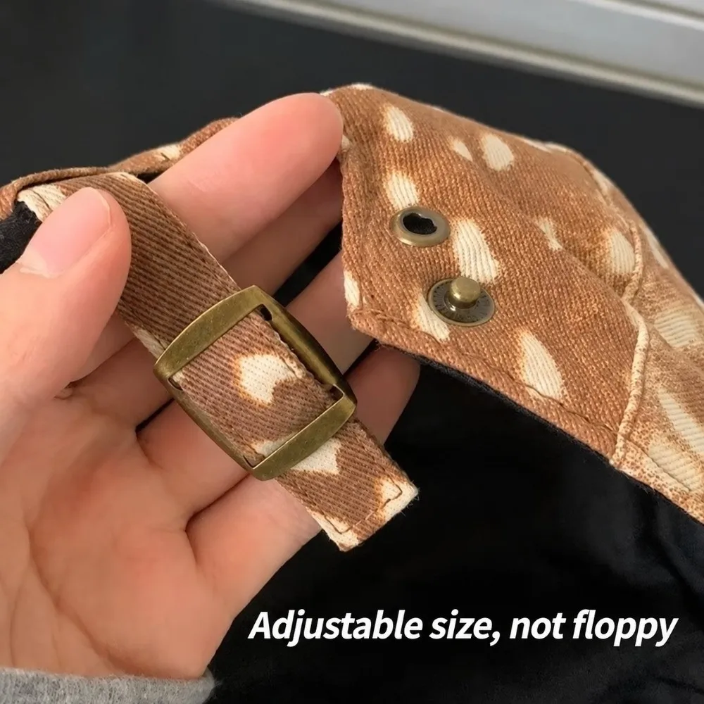 Retro Versatile Deer Spotted Berets Irregular Stitching Deer Ripple Forward Hats Short Brim Beret Cap for Men and Women