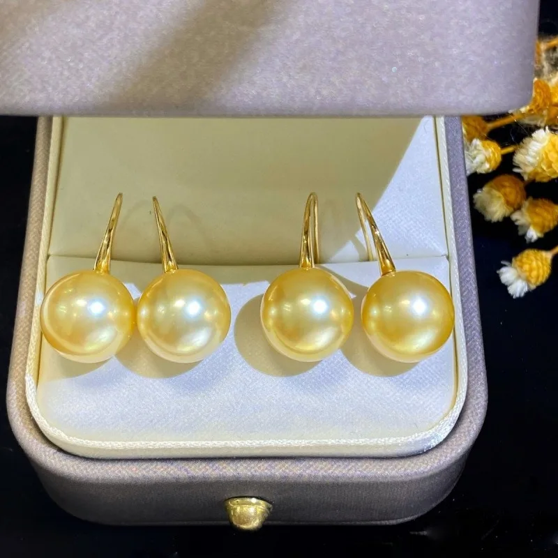 

18K thick gold classic high heels seawater pearl earrings exquisite light luxury 11-12mm seawater Nanyang gold beads