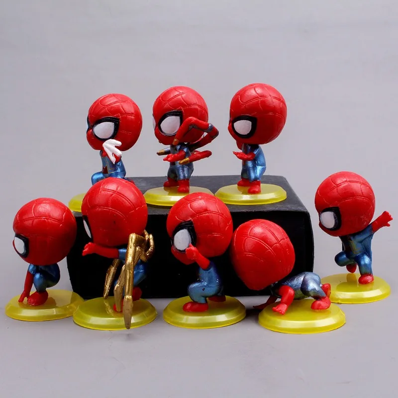 Hot toys 8-piece set Marvel Anime Spider-Man PVC solid Q version Doll birthday cake baking decorations Toy Pendant Children gift