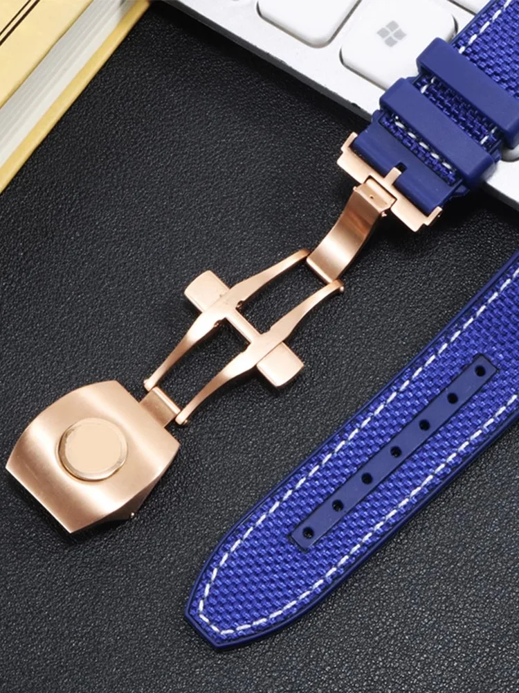 28mm High Quality Nylon Cowhide Silicone Watch Strap Folding Buckle Watchband Suitable for Franck Muller V45 Series Bracelet