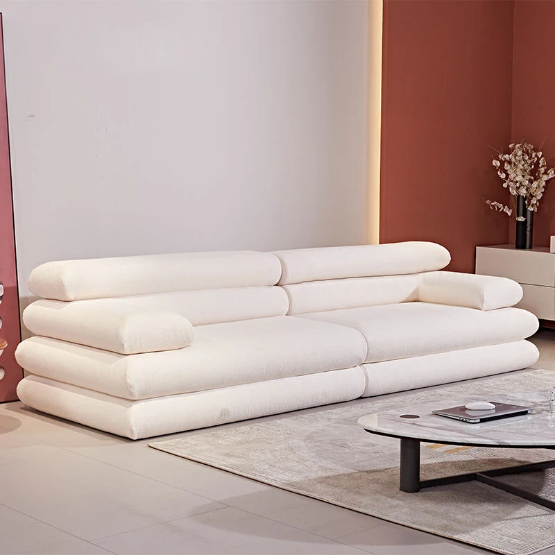 #Modern Minimalist Cream Layered Design Vacuum Sealed Packaging Compressed Boneless 4 Seater Sectional Couch Sofa Set