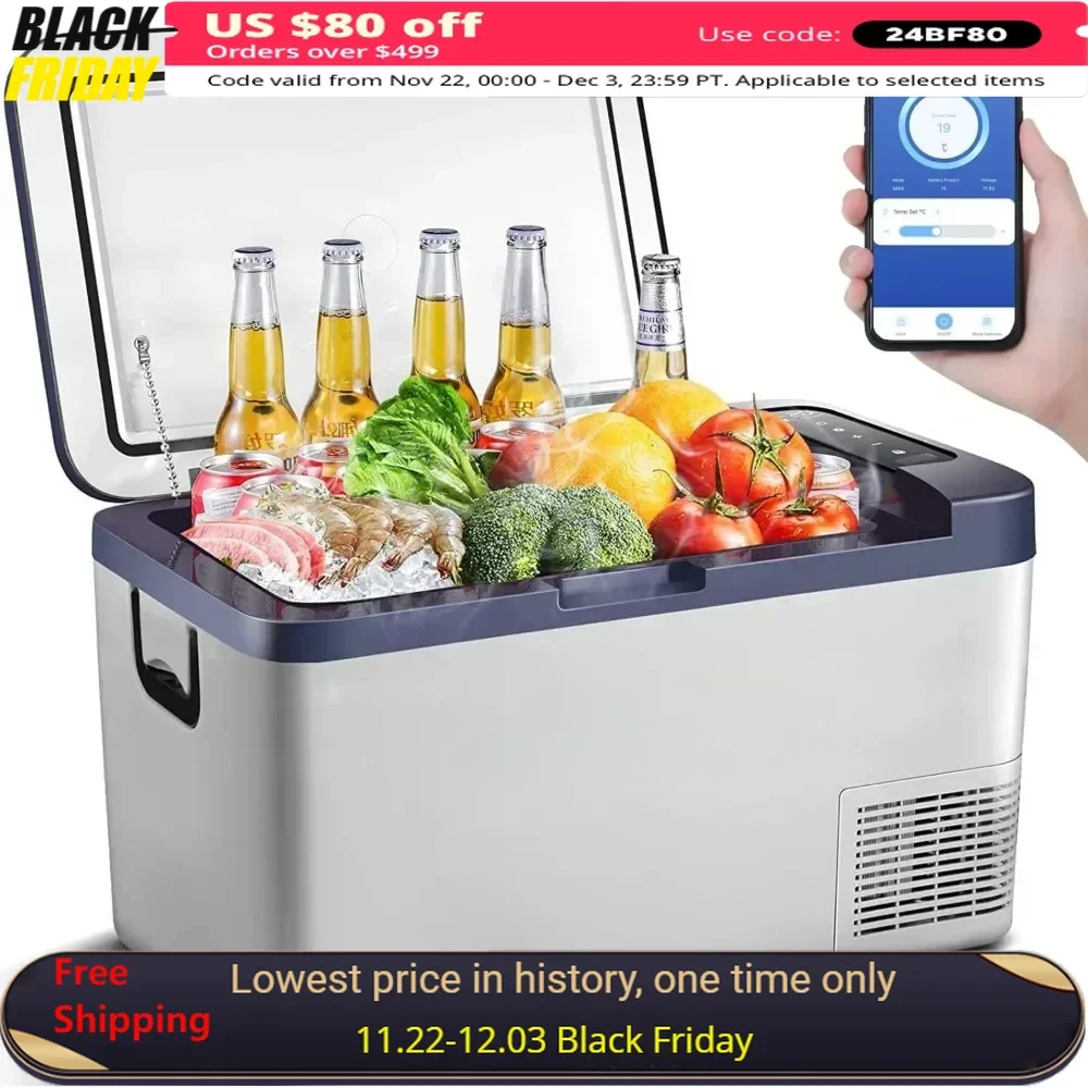 

12 Volt Car Refrigerator, 27 Quart (25L) Car Fridge Portable Freezer (-4℉-68℉), 12/24V DC & 100V-240V AC, WIFI APP Control