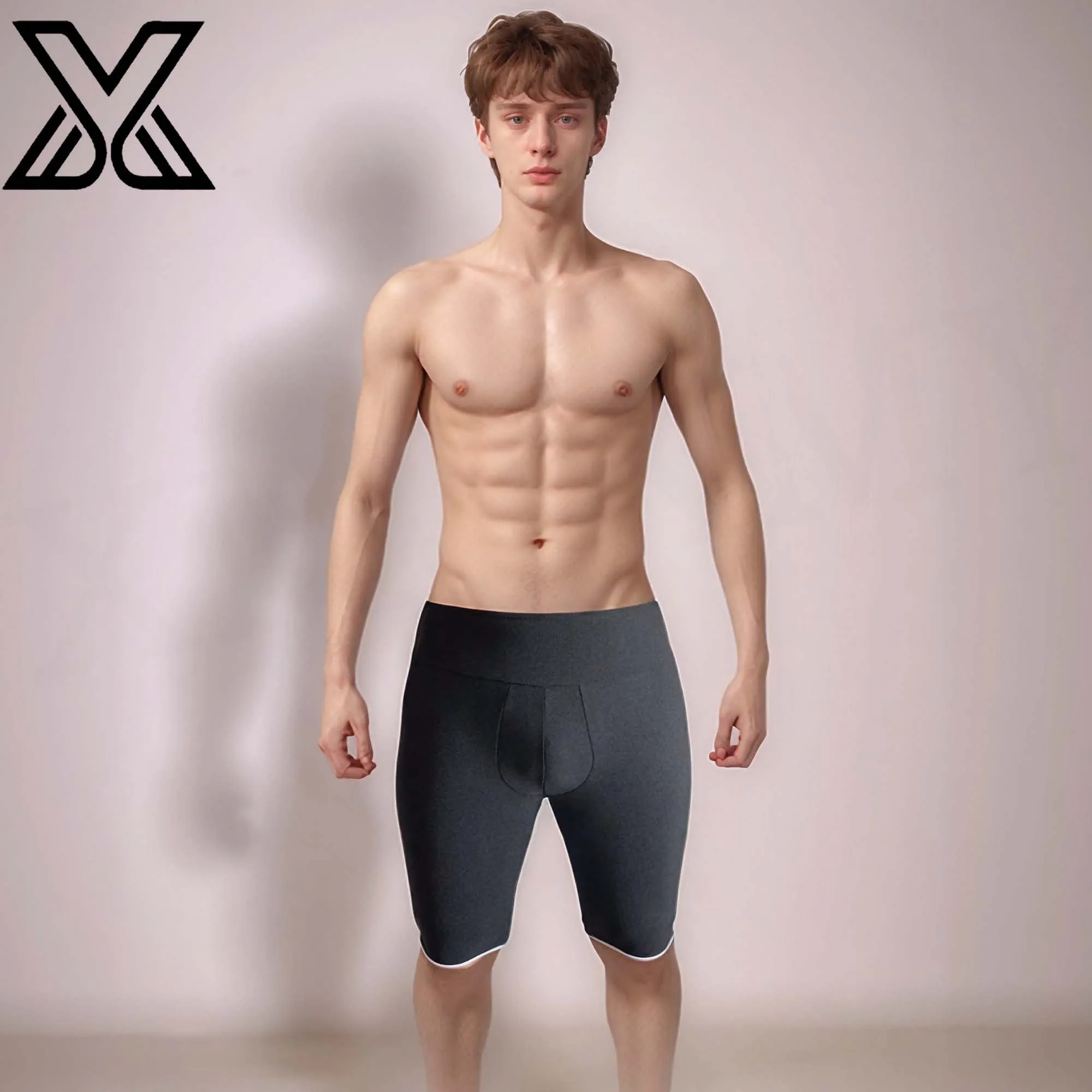 XMJXMY Мужские сексуальные однотонные шорты персикового цвета с пятью четвертью, облегающие, с подъемом ягодиц и плавки Perky