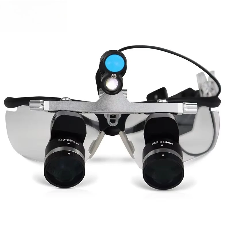 Eyeglass Mounted Angled Dental Medical Loupes with Portable LED Light Three Point Five to Five Point Five Times