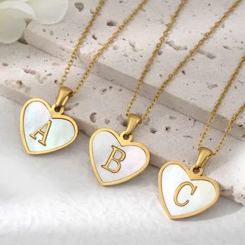MHS.SUN Stainless Steel Heart Initial Necklace for Women Girls Gold Plated A-Z 26 Letter…