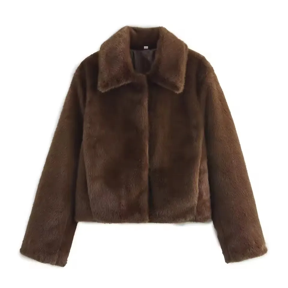 

Women's Fur Coat Women Loose Lapel Button Embellished Brown Long Sleeved Jacket for Women's Autumn Winter Casual Coats for Women