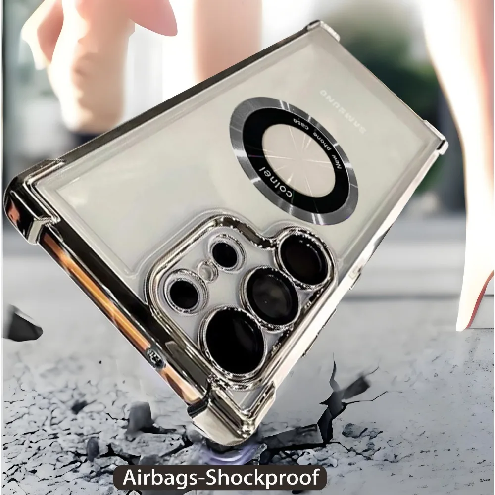 Plating Magnetic Wireless Charge Phone Case for Samsung S24 S23 FE S26 S25 S22 Plus S21 S26 Ultra Clear Lens Protection Cover