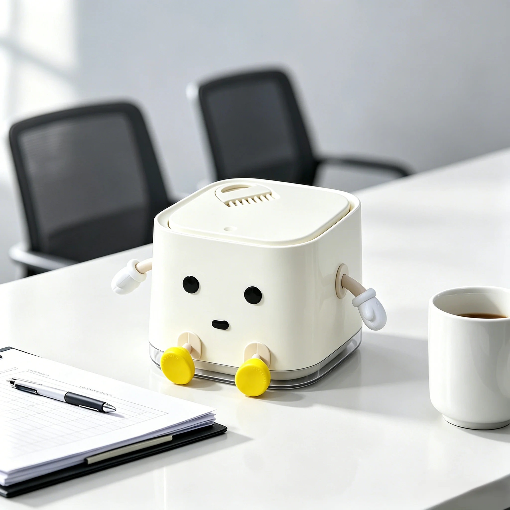 Press‑Top Lidded Small Desktop Trash Can with Matching Cleaning Brush, Cute Sitting‑Figure Tabletop Waste Container, Durable Mini Waste Bin for Indoor Table Use