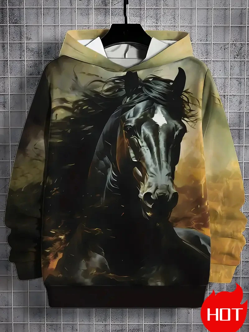 الحصان الجرافيك هوديس للرجال الخريف الشتاء الملابس ثلاثية الأبعاد طباعة بلوزات الجدة للجنسين قناع السترة البلوز Y2k الملابس #5