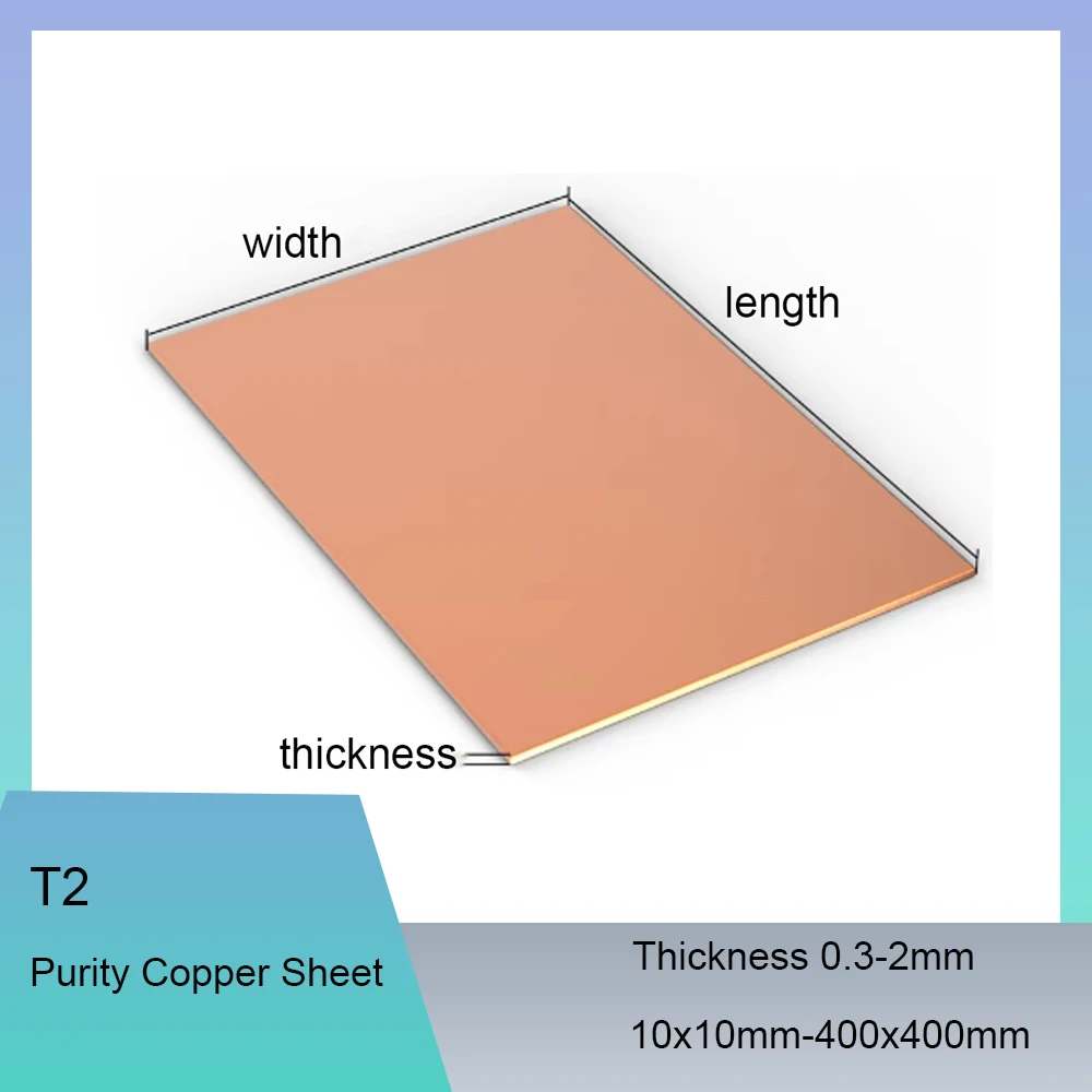 1-4pcs T2 Purity Copper Sheet Metal Plate Thickness 0.3 0.5 0.6 0.8 1 1.2 1.5 2mm Metal Sheet 10x10mm 15x15mm 20x20mm-400x400mm