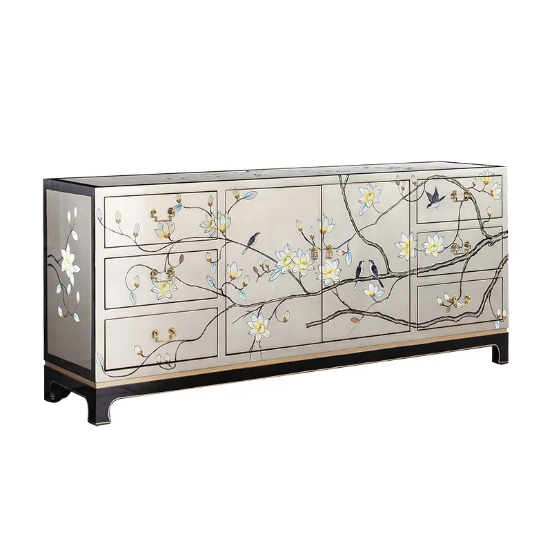 

Новый шкаф для гостиной в китайском стиле из цельного дерева, встроенный боковой шкаф, декоративный напольный шкаф для хранения, окрашенный шкаф для телевизора