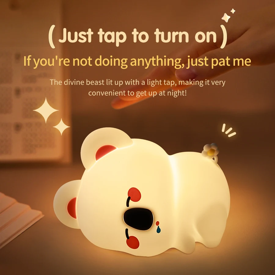 Rechargeable Koala Silicone Night Light Dimmable Bedside Table Lamp Bedroom Nursery Sleeping Nightlight Room Decoration Kid Gift