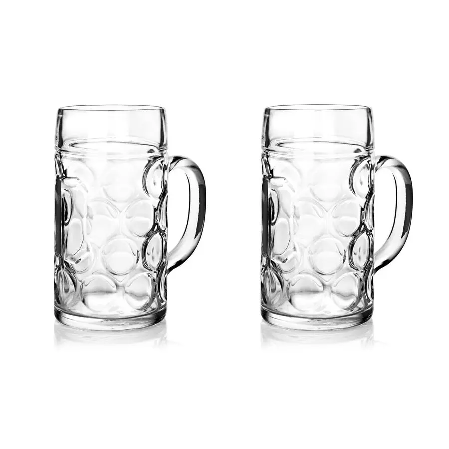 

Oktoberfest Jumbo Beer Mugs 43 oz Set of 2 Thick Glass, FreezerFriendly Made in Poland Crystal Clear