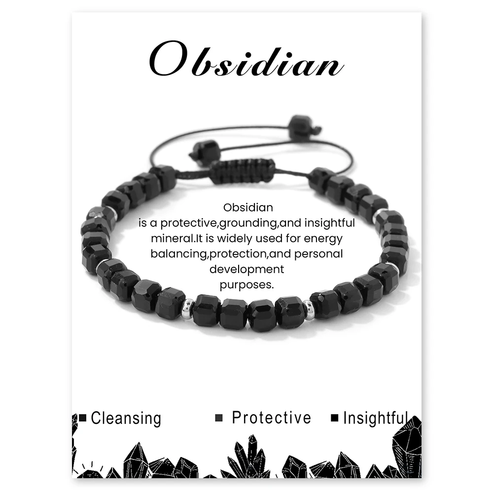 

Natural Stone Obsidian Bracelet 5MM Square Cube Turquoise Quartz Beads Braided Bracelets for Women Men Yoga Wristband Jewelry