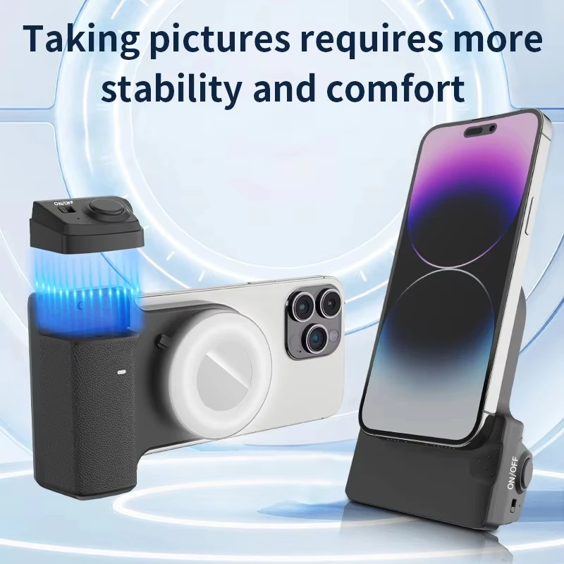 

Magnetic Phone Camera Hand Grip with Fill Light Selfie Mirror Bluetooth Remote Anti-shake Photo Bracket for iPhone Xiaomi Huawei