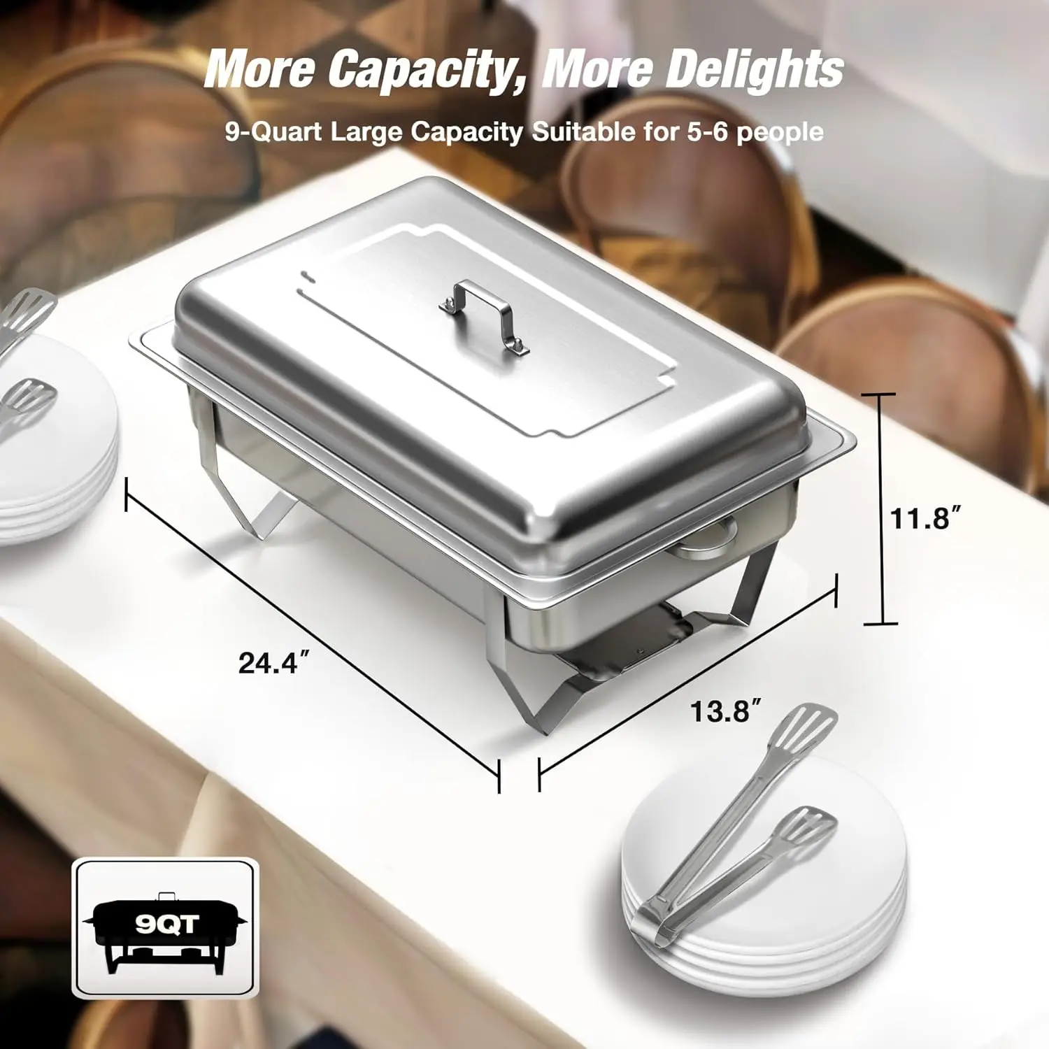 Chafing Dishes for Buffet 9QT 2/4/6 Pack Food-Grade Stainless Steel Chafers for Catering Foldable Frame, for Party, Banquet