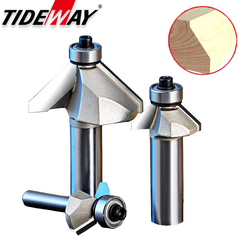 45 Degree Bevel Edge Forming Chamfer Router Bits with Bearing Chamfering CNC Wood Cutting Tools Woodworking Milling Cutter