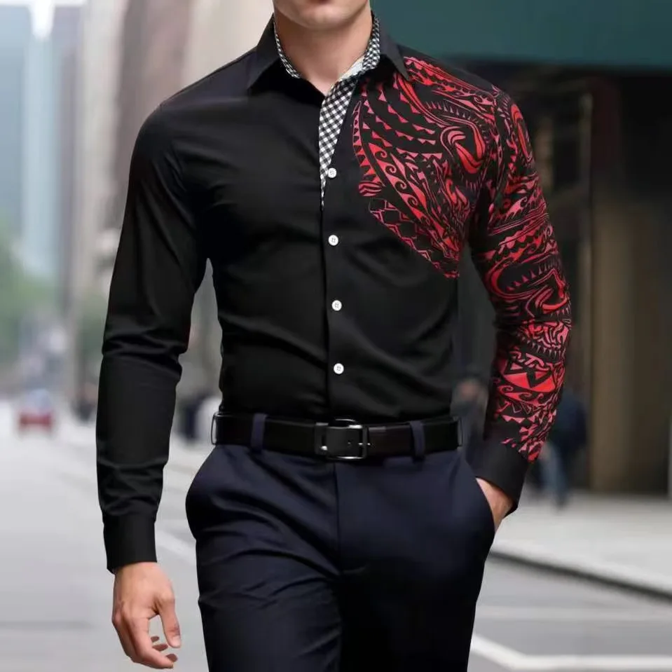 Men's Business Long Sleeve Shirt Button Summer Shirt Long Sleeve Flap Striped Shirt Fashion Temperament Casual Fashion Male Top