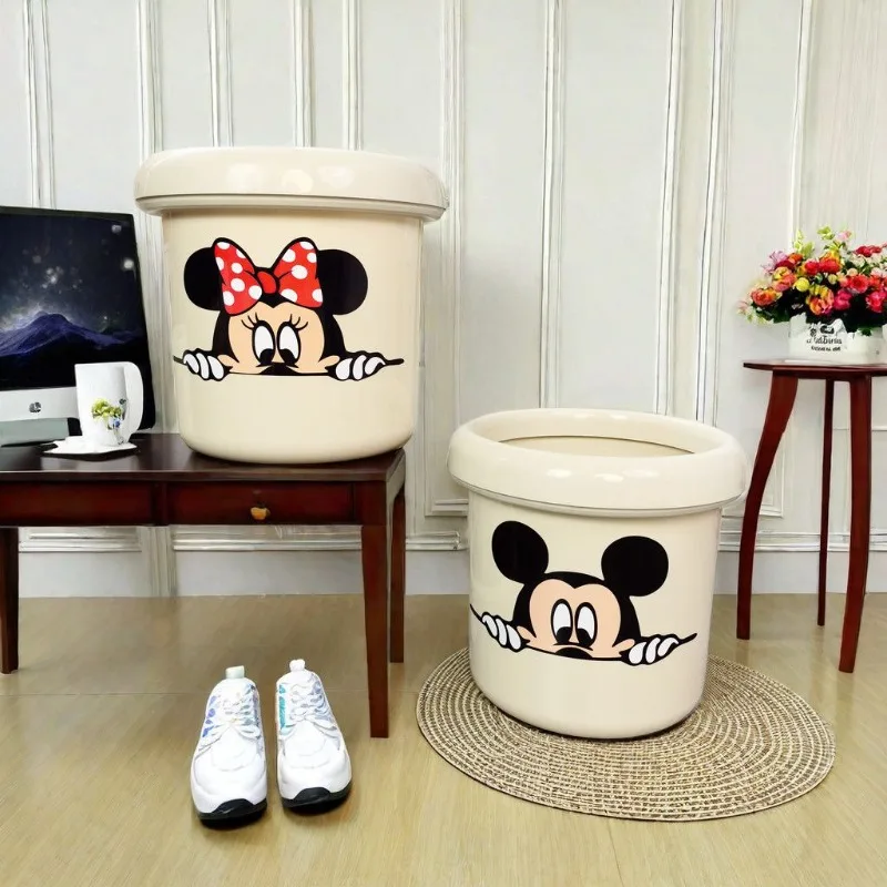 Disney Mickey Minnie cute creative cartoon pattern household simple and fashionable large-capacity plastic trash can with lid