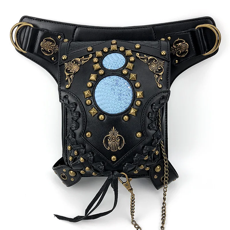 

Ladies' new medieval waist bag outdoor motorcycle punk rivet steam punk waist bag retro crossbody bag contrasting chain bag