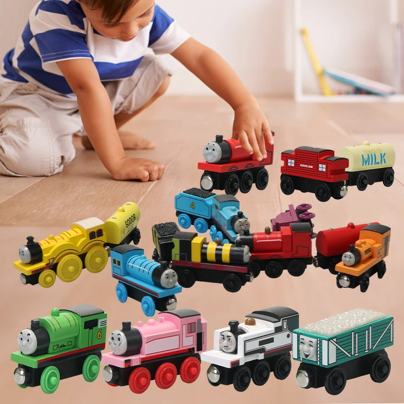 Деревянная железная дорога Thomas & Friends, игрушечный поезд Джеймс Перси скарлой, направляющий поезд с деревянным двигателем для детей