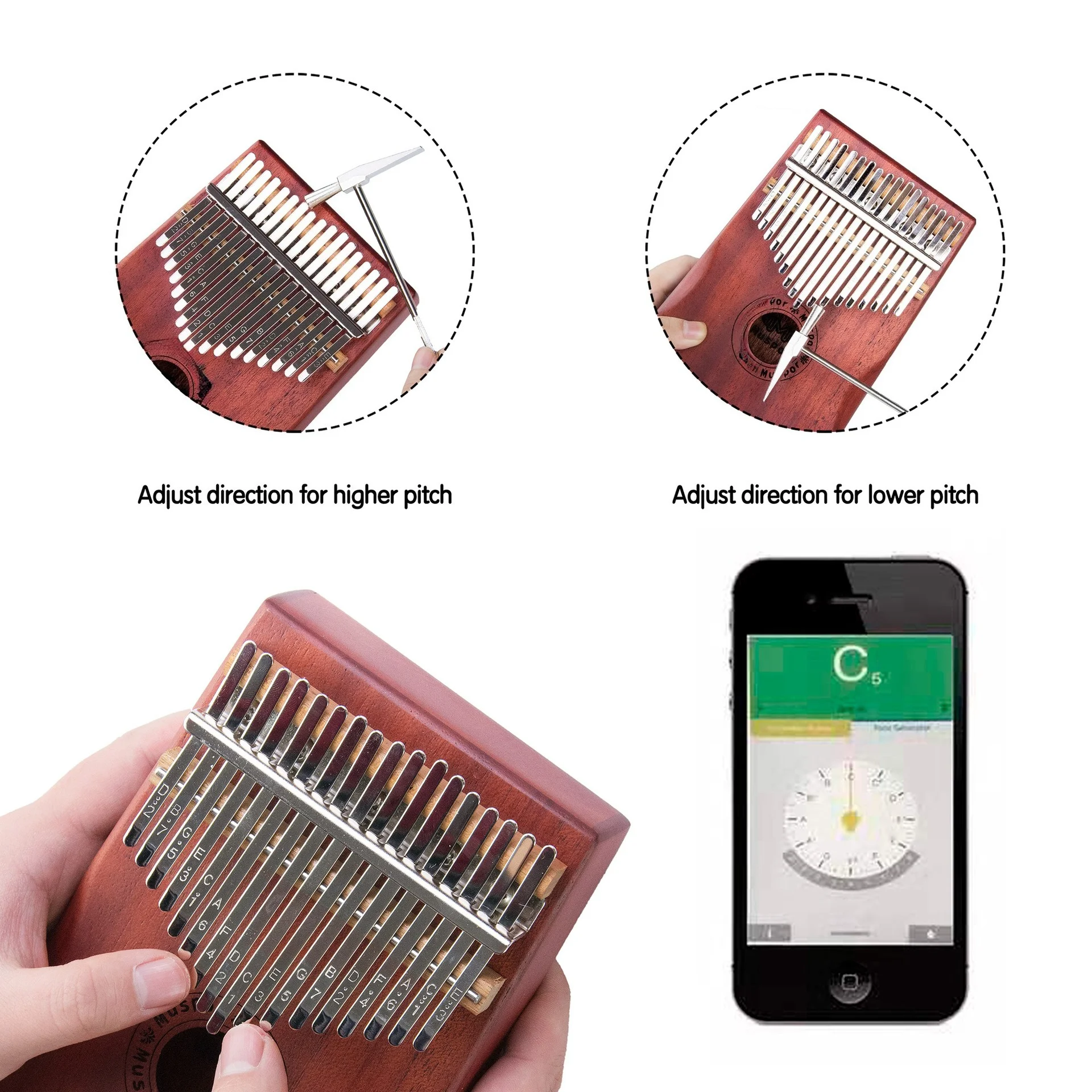 

17 Keys, Mahogany Core Wood Electric Box EQ Thumb Piano, Kalimba Free Bag + Audio Cable