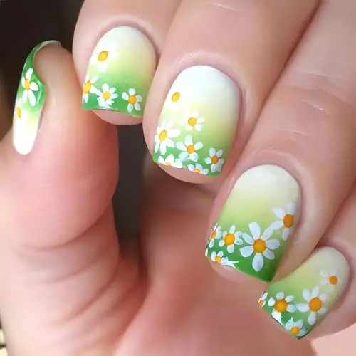 Uñas postizas acrílicas de cobertura completa para mujer, uñas postizas cuadradas de flores azules y naranjas, brillantes, 24 piezas