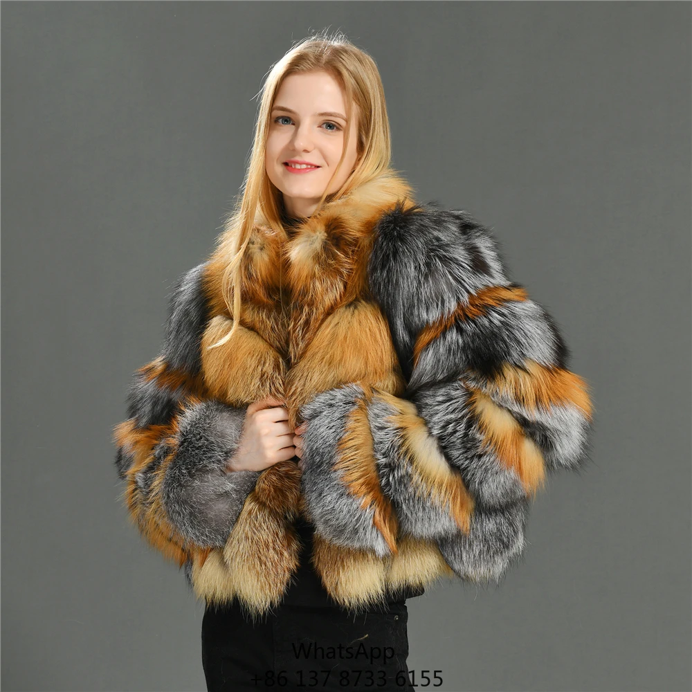 High Quality Vintage Design Natural Fox Fur Coats Warm Parka Overcoats Wholesale Luxury Real Red Fox Fur Coat For Women