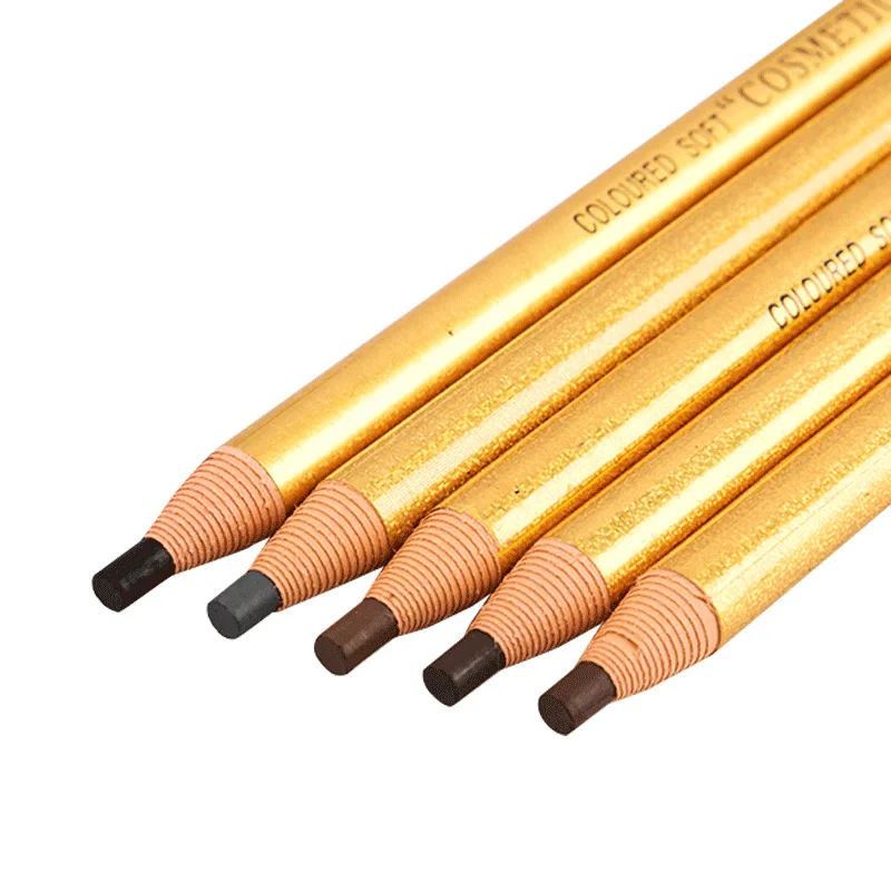 1 PC กันน้ําทนทาน GOLD Smudge-proof ดินสอเขียนคิ้วสีน้ําตาล/สีดําพร้อมกบเหลาแต่งหน้าเครื่องมือความงาม