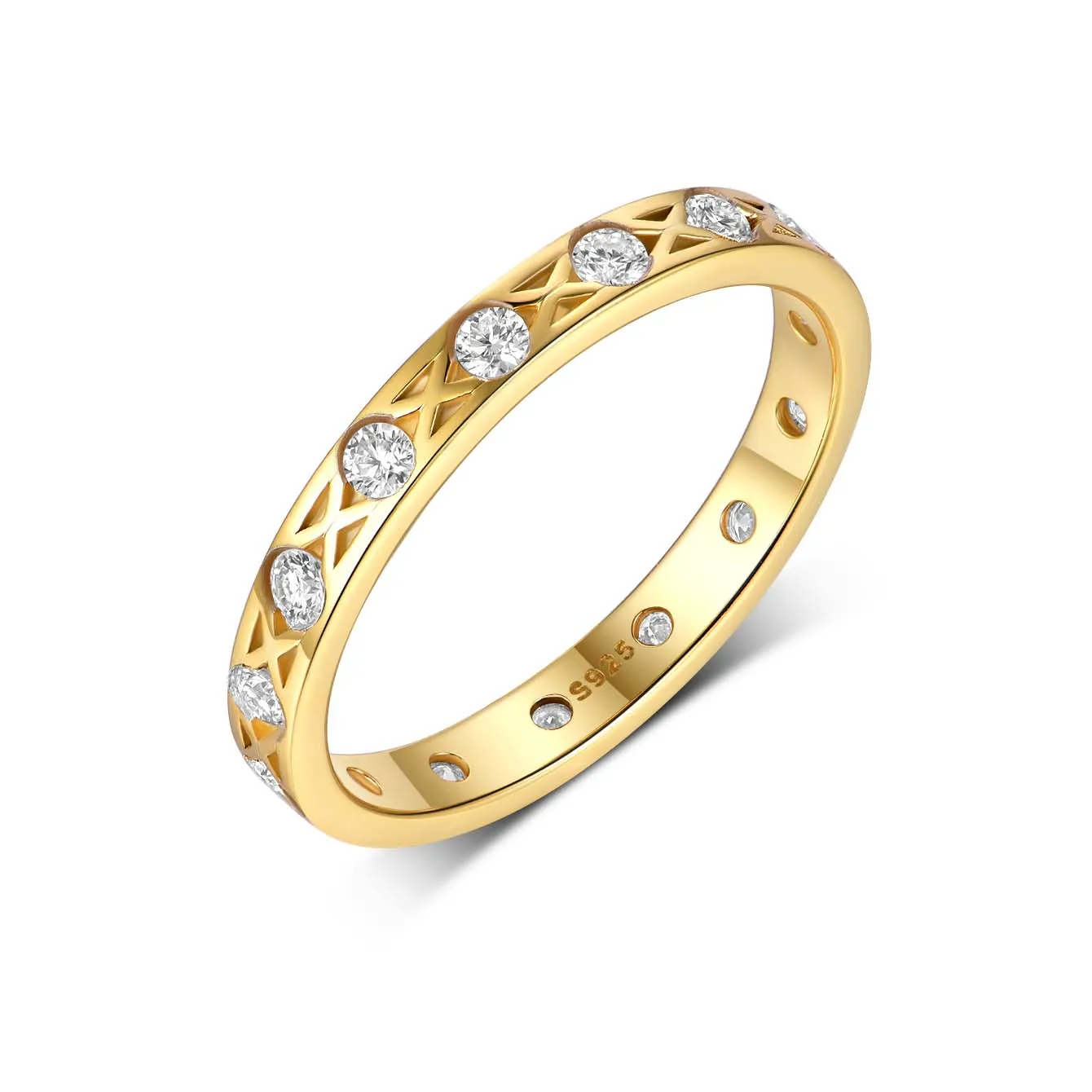 Luxury S925 Silver Plated 18K Gold Moissanite Diamond Ring 0.42CT For Women Gift Jewelry