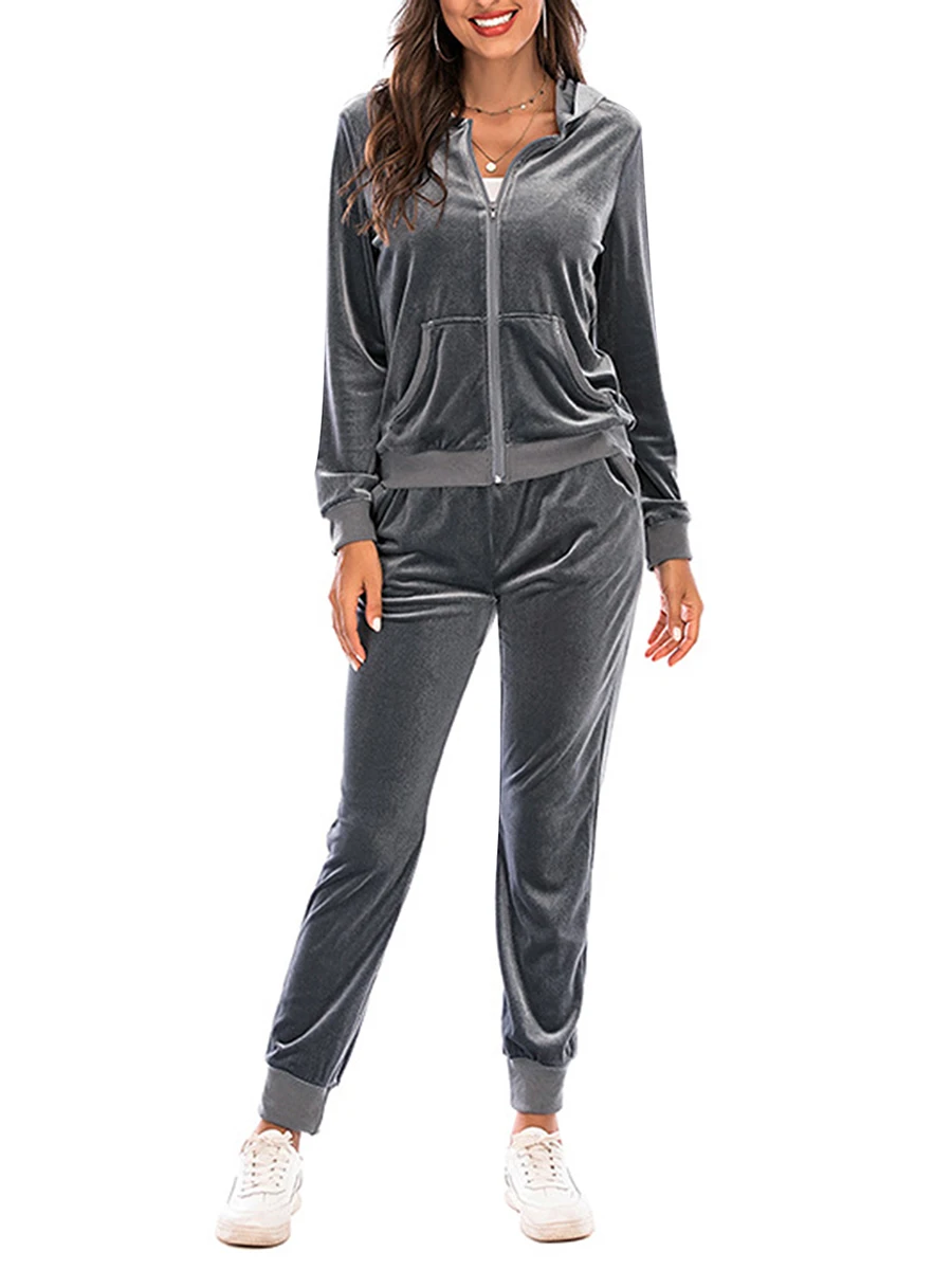 Women 2 Piece Tracksuits Solid Color Zipper Hoodie Sweatshirt and Sweatpants for Activewear Fall Workout Outfits Set